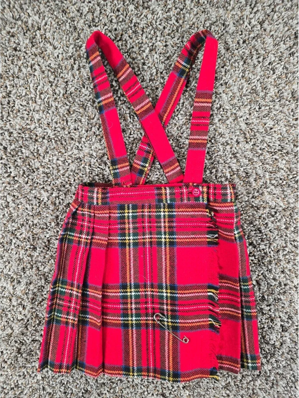 Kini Danish Design Toddler Girls Sz 3 Pleated Jumper Tartan Plaid Red Wool